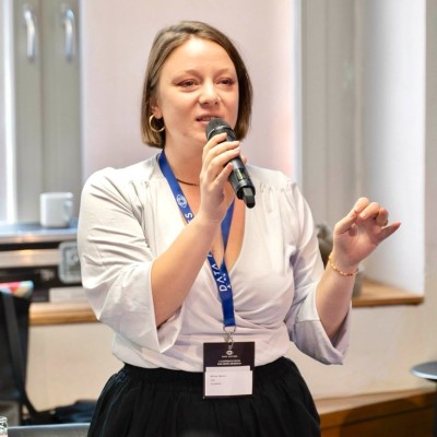 Milena Monova speaking at an event